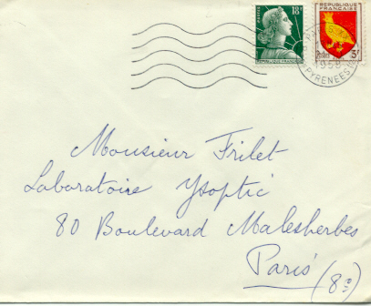 Lettre de 1958 surraffranchie à 21 F au lieu de 20 F (tarif du 1/7/1957)